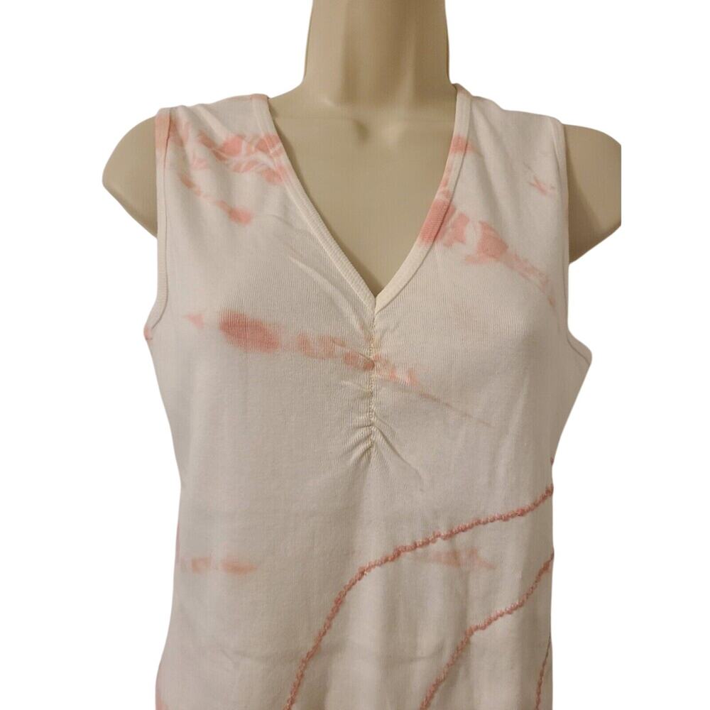 Ash & Sara White Pink Tie Dye Sleeveless Top Sequin Accents Sz Large New - Picture 2 of 4